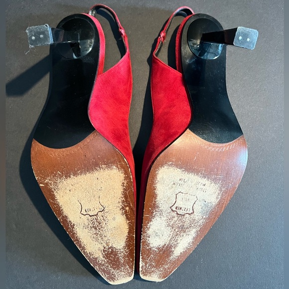 VINTAGE Stuart Weitzman Slingback Red Suede Leather Heels - Picture 5 of 7